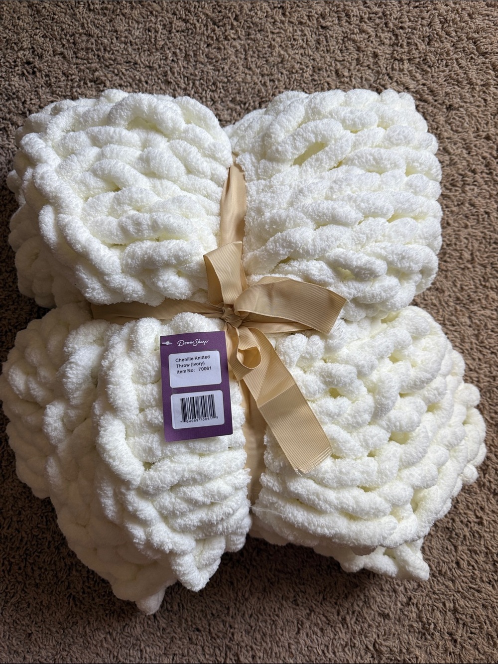 Donna Sharp Chunky Knit Throw Blanket Cream Ivory 40x50 Soft Chenille New